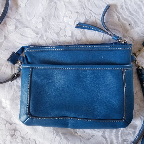 Chaps Blue Fringe Convertible Crossbody Clutch Bag - Picture 5 of 8